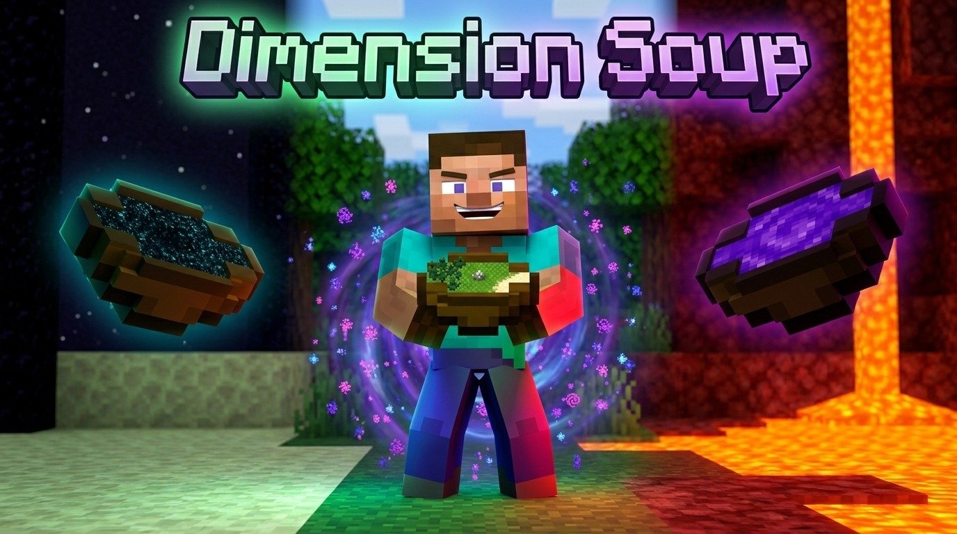 أنواع الشوربات السحرية الثلاثة وعينات الانتقال والرسائل التأكيدية في مود شوربة الأبعاد Dimension Soup لماين كرافت بدروك